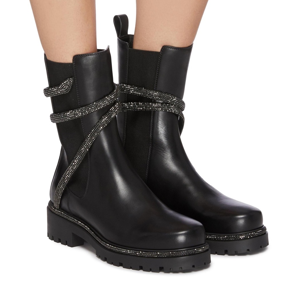 Rene Caovilla Cleo black leather Chelsea boots new 39.5